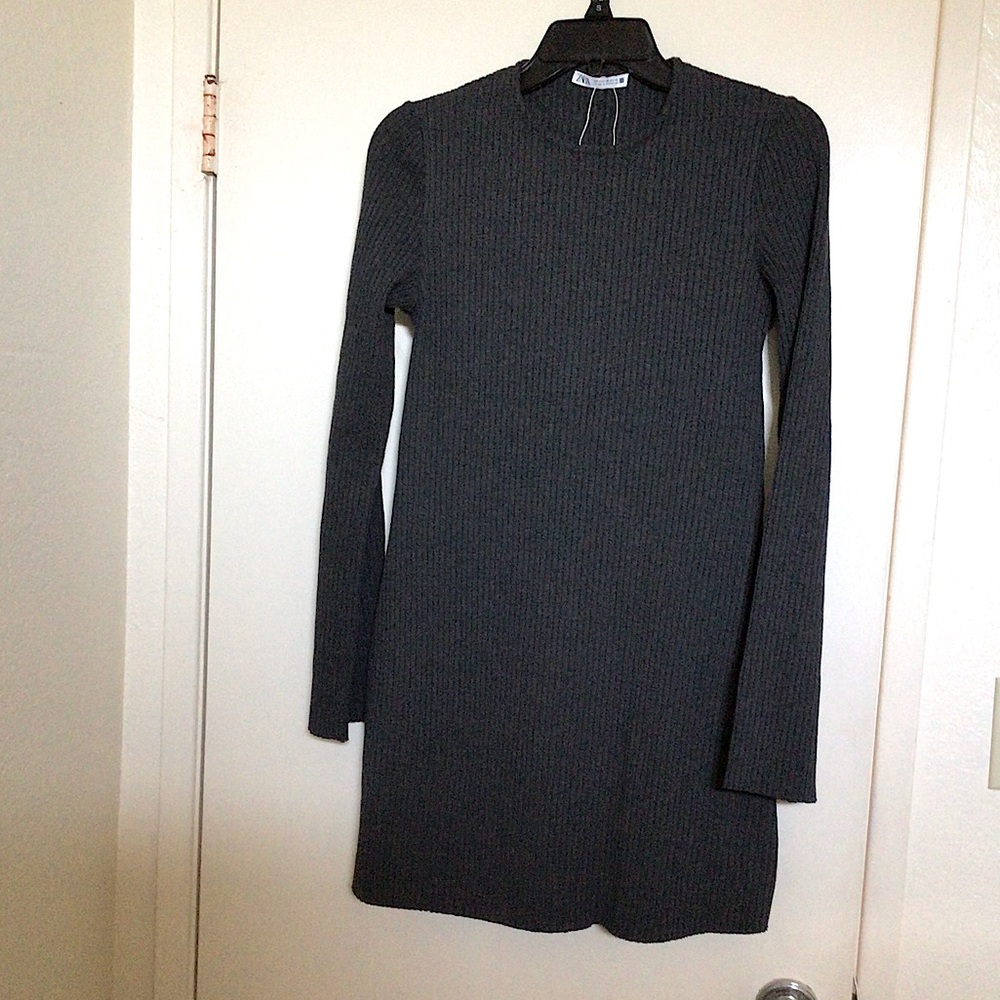Zara Charcoal Ribbed Knit Sweater Dress